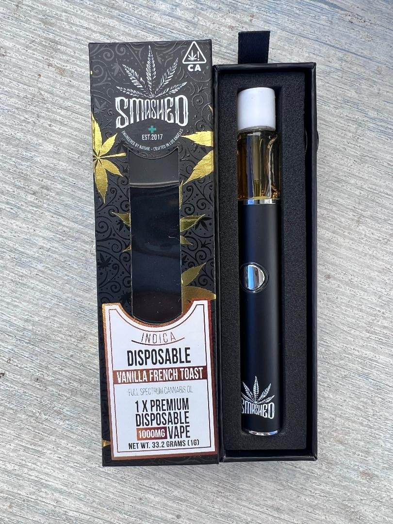 - Smashed Disposable Vanilla French Toast 1g Indica Smashed – 1000mg Disposable THC Vape Pen – Vanilla French Toast Smashed – 1000mg Disposable THC Vape Pen – Vanilla French Toast